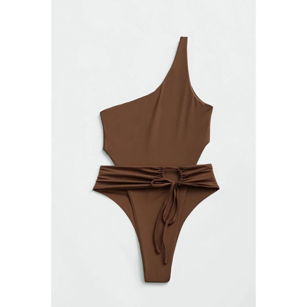 NEW Beach Riot Maddox One Shoulder One Piece Swimsuit Women's Brown Size Large